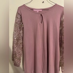 Chic Mauve Lace Sleeve Women's Blouse